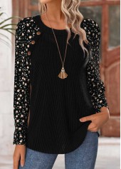 Ditsy Floral Print Tummy Coverage Black T Shirt