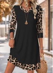 Leopard Tummy Coverage Black Short Long Sleeve Dress