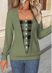 Plaid Tummy Coverage Sage Green Long Sleeve T Shirt