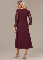 Wine Red A Line 3/4 Sleeve Round Neck Dress