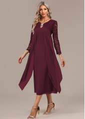 Wine Red A Line 3/4 Sleeve Round Neck Dress