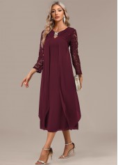Wine Red A Line 3/4 Sleeve Round Neck Dress