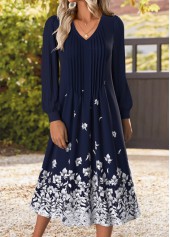 Floral Print Tummy Coverage Multi Color Long Sleeve Dress