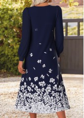 Floral Print Tummy Coverage Multi Color Long Sleeve Dress