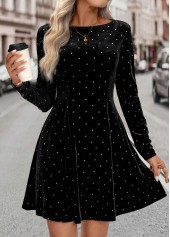 Tummy Coverage Black Short Long Sleeve Boat Neck Dress