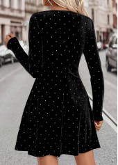 Tummy Coverage Black Short Long Sleeve Boat Neck Dress