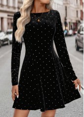 Tummy Coverage Black Short Long Sleeve Boat Neck Dress