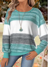 Striped Tummy Coverage Mint Green Long Sleeve T Shirt
