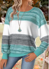 Striped Tummy Coverage Mint Green Long Sleeve T Shirt