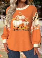Halloween Pumpkin Print Tummy Coverage Neon Orange Sweatshirt