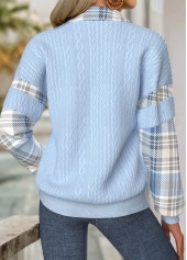 Plaid Tummy Coverage Light Blue Long Sleeve Sweatshirt