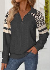 Leopard Tummy Coverage Dark Grey Long Sleeve Sweatshirt