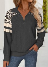 Leopard Tummy Coverage Dark Grey Long Sleeve Sweatshirt