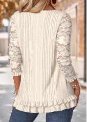 Tummy Coverage Beige Long Sleeve V Neck T Shirt