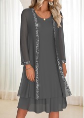 Tummy Coverage Dark Grey Long Sleeve Dress and Cardigan