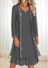 Tummy Coverage Dark Grey Long Sleeve Dress and Cardigan