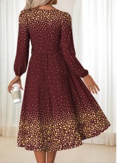 Ombre Tummy Coverage Belted Deep Red Long Sleeve Dress