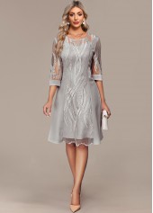 Tummy Coverage Light Grey 3/4 Sleeve Round Neck Dress
