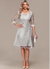 Tummy Coverage Light Grey 3/4 Sleeve Round Neck Dress