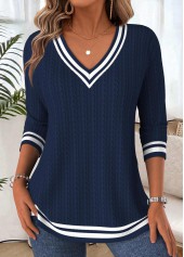 Tummy Coverage Navy Long Sleeve V Neck T Shirt