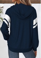 Geometric Print Tummy Coverage Navy Long Sleeve Hoodie