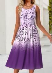 Floral Print Tummy Coverage Purple Dress and Cardigan