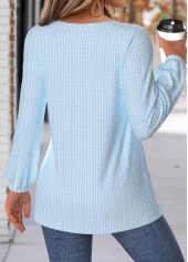 Tummy Coverage Light Blue Long Sleeve V Neck Blouse