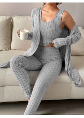 Grey V Neck Lounge Top and Pants and Cardigan