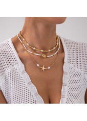 Golden Shell Pearl Alloy Beaded Necklace