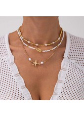 Golden Shell Pearl Alloy Beaded Necklace
