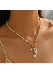 Beige Color Round Glass Detail Necklace