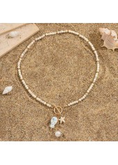 Beige Color Round Glass Detail Necklace