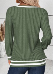 Striped Tummy Coverage Sage Green Long Sleeve T Shirt