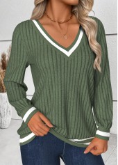 Striped Tummy Coverage Sage Green Long Sleeve T Shirt