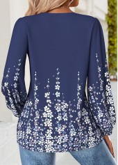Floral Print Tummy Coverage Navy Long Sleeve Blouse