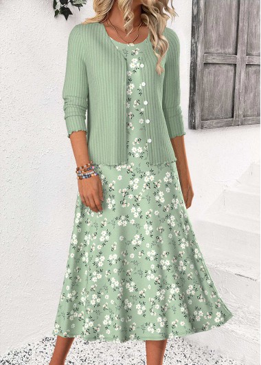 Ditsy Floral Print Sage Green Dress and Cardigan Ditsy Floral Print Sage Green Dress and Cardigan