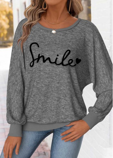 Letter Print Tummy Coverage Dark Grey Marl T Shirt