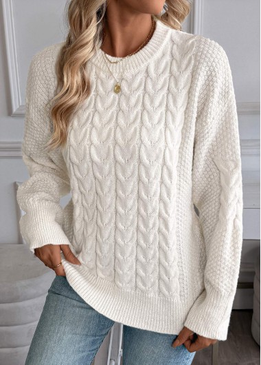 Beige Long Sleeve Round Neck Sweater