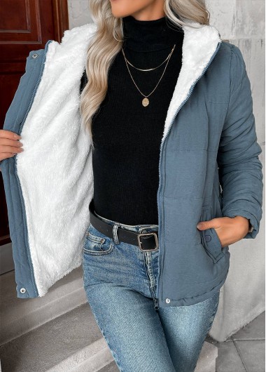 Tummy Coverage Denim Blue Long Sleeve Hooded Coat