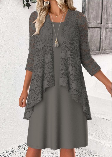 Tummy Coverage Grey Long Sleeve Dress and Cardigan Tummy Coverage Grey Long Sleeve Dress and Cardigan