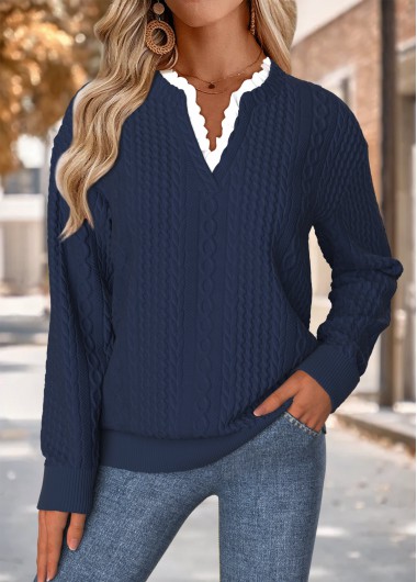 Tummy Coverage Navy Long Sleeve Split Neck Sweatshirt