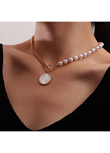 Golden Color Round Alloy Detail Necklace