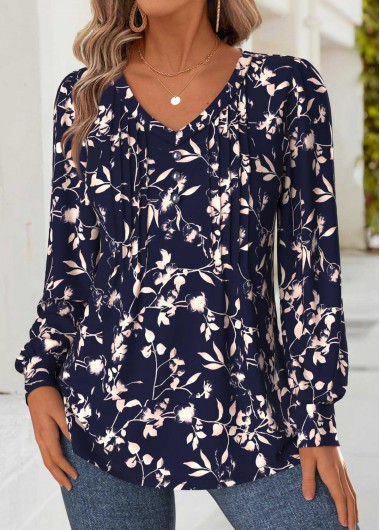 Floral Print Tummy Coverage Navy Long Sleeve T Shirt Floral Print Tummy Coverage Navy Long Sleeve T Shirt