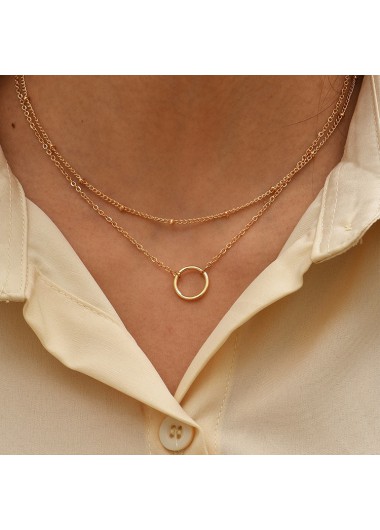 Golden Color Round Copper Detail Necklace