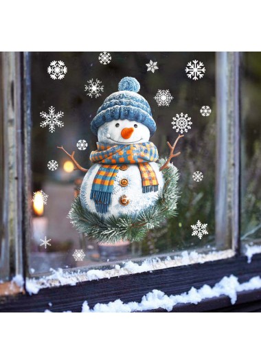Christmas Snowman Print Dusty Blue Glass Stickers