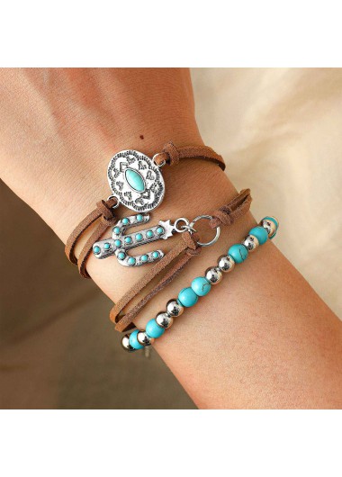 Dark Coffee Alloy Layered Beaded Bracelets