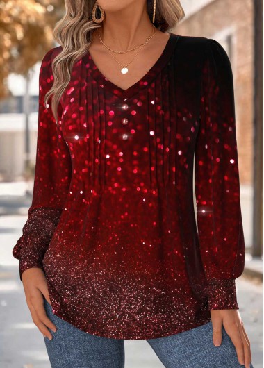 Ombre Tummy Coverage Red Long Sleeve T Shirt