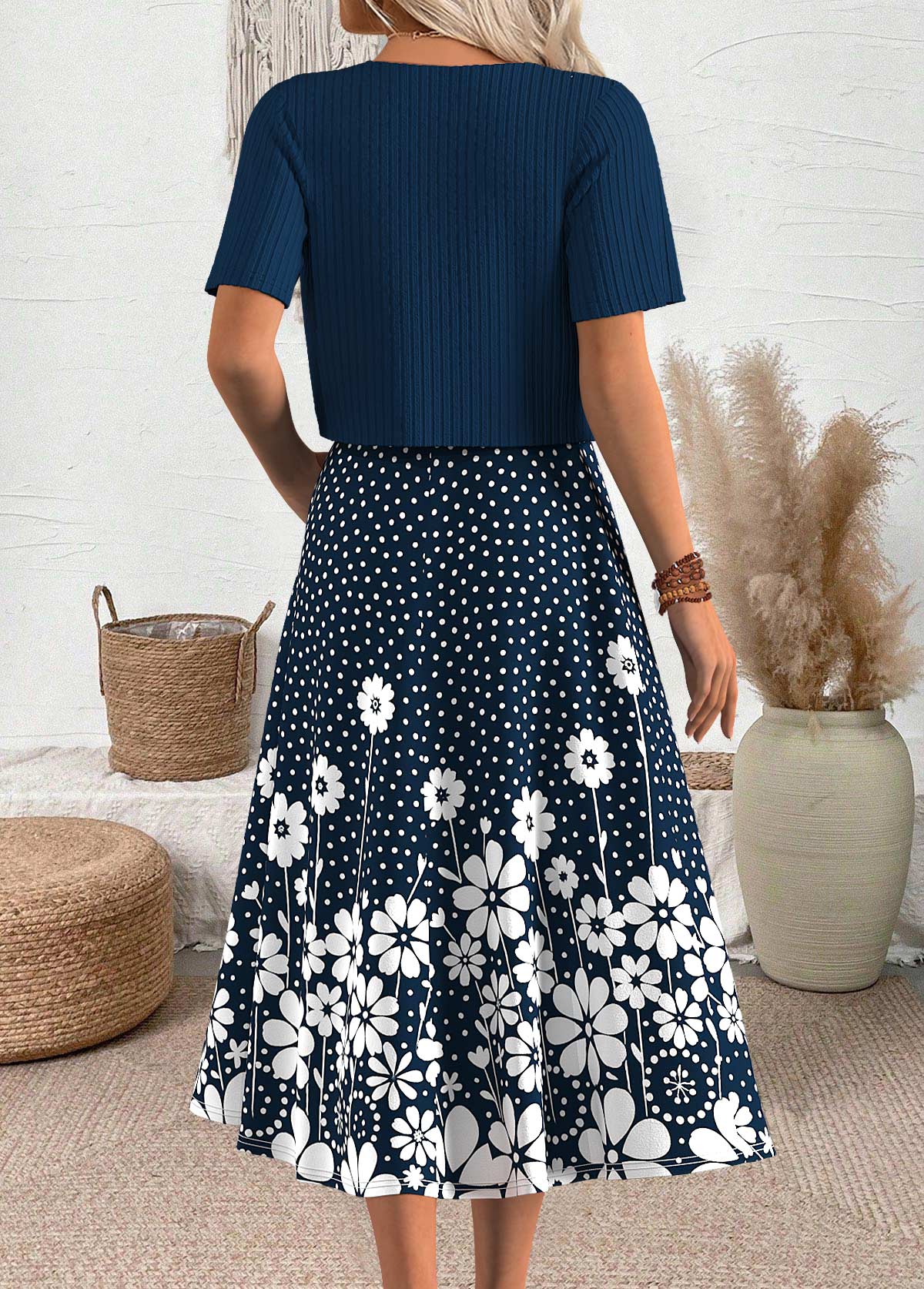 Polka Dot Navy Short Sleeve Dress and Cardigan