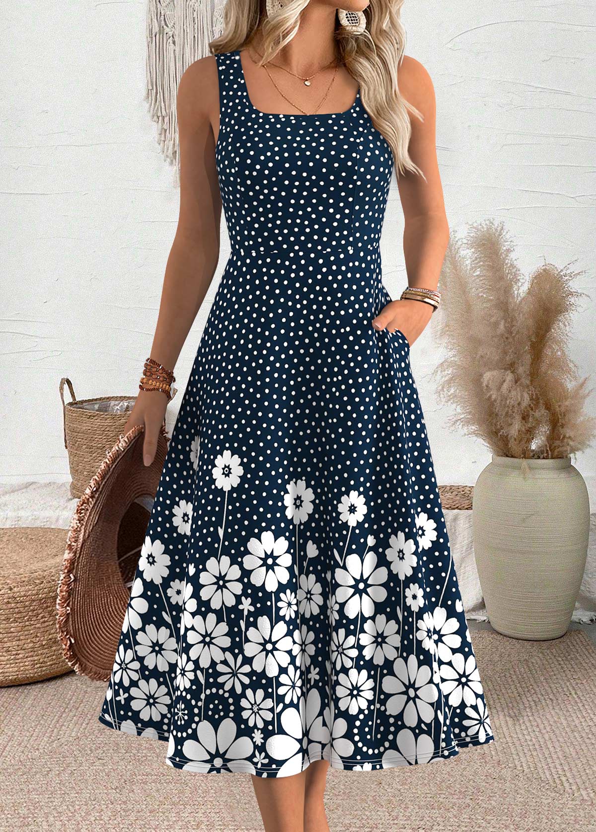 Polka Dot Navy Short Sleeve Dress and Cardigan