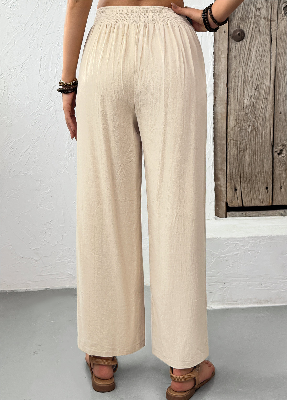 Light Camel Straight Leg Elastic Waist High Waisted Pants